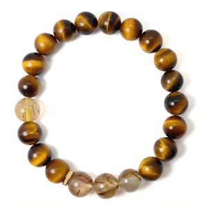sahrawadana tiger eye & golden rutilated quartz stretch bracelet